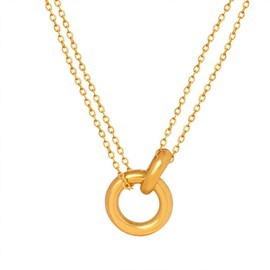 IQPDYV Dainty Gold Circle Necklace for Women Trendy Simple Casual Necklaces for Women Interlocking Two Circle Choker Nceklace Circle Link Friendship Pendant Necklaces Jewelry Gifts (Gold)