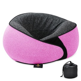 TripHug Travel Neck Pillow | Memory Foam Neck Pillow, New Portable U-Shaped Pillow with Neck Support, Washable Cover, Compact for Plane, Office, Bus, Train, Sofa, Nap–Includes Storage Bag - Pink