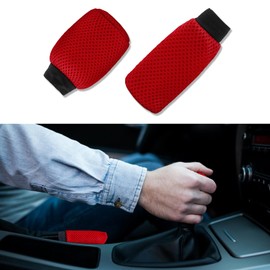 Kutyun 2 PCS Car Gear Shift Knob Cover & Car Handbrake Cover, Anti-Slip Breathable Comfortable Handbrake Gear Shift Protector, Car Interior Accessories Universal for Most Car (Red)