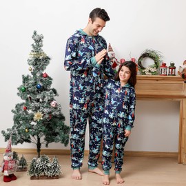 ANGELGGH Onesie Christmas Family Matching Pajamas Adult Couples Men PJs Hooded Women Novelty One-piece Sleepwear (Men, XL, Dinosaur)