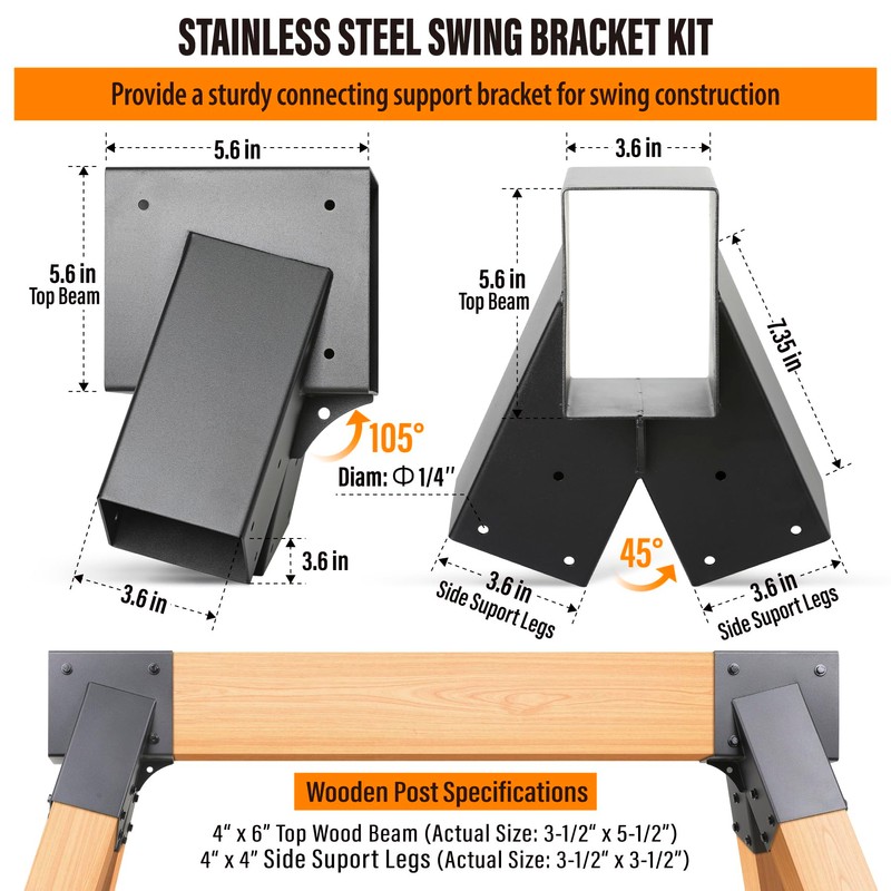Wocepu 201 Stainless Steel Swing Set Bracket 2pcs A-Frame Brackets