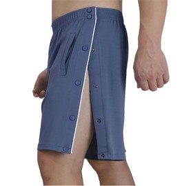 Tear Away Shorts for Men Post Surgery Snap Short Pants Breakaway Disabled Elderly Shorts Hip Knee Waist Ankle Leg Broken Limited Mobility Adapted Shorts Light Blue