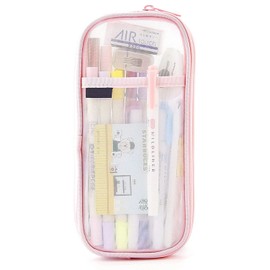 WADY Grid Mesh Pen Pencil Case with Zipper Clear Makeup Colour Pouch Cosmetics Bag Multi-Purpose Travel School Teen Girls Transparent Stationary Bag Office Organiser Box, pink, Functional and