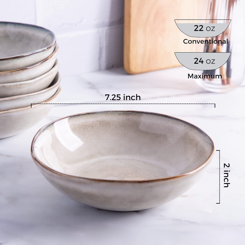 AmorArc Ceramic Cereal Bowls Set of 6, 24 oz Handmade