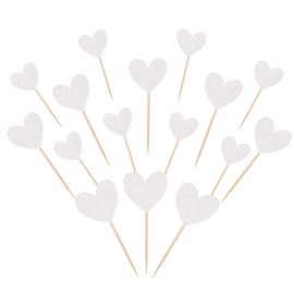 30 PCS Love Heart Cupcake Toppers Glitter Mixed Size Wedding Engagement Cupcake Picks Decorations for Wedding Anniversary Bridal Shower Birthday Valentine's Day Party Supplies Silver
