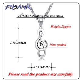 Fusamk Fashion Music Titanium Steel Note Symbol Pendant Charm Necklace(White)
