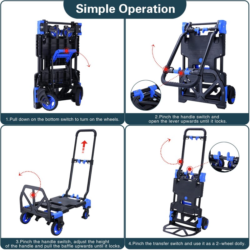 2-in-1 Hand Truck Dolly Foldable,330LB Capacity Hand Dolly,Folding Hand Cart