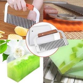 Voulosimi Silicone Soap Mold - Soap Making Cutting Mold Soap Cutter with Wavy Cutter & Straight Slicer and 100 Pcs 6 x 6 inch Shrink Wrap Bags