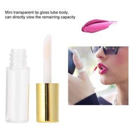 Yosoo123 45 Piezas Tubo de Barra de Labios de 1,2 ml, Mini Tubos de Brillo de Labios vacíos rellenables Transparentes Dispensador de envase de Botella de Barra de Labios con Cepillo Dorado
