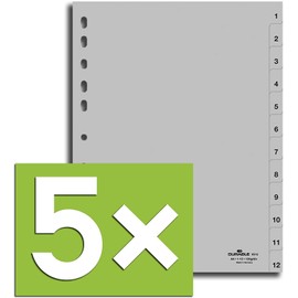 Durable Index for DIN A4, Full Coverage (Pack of 5, Grey, 1-12)