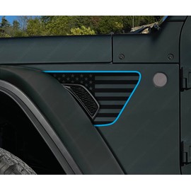 Skull Daddy Graphics Standard Fender Vent Flags Decals Compatible with Jeep Wrangler Gladiator Rubicon Mojave 392 JL JT 2018-2024 (2 Color Matte Black/4x Blue)