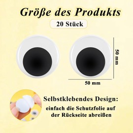 20 Unidades de Ojos móviles autoadhesivos, Grandes, 50 mm, Ojos autoadhesivos, Grandes, Grandes, Ojos de Googly Eyes, Ojos Grandes autoadhesivos, para Manualidades, álbumes de Recortes