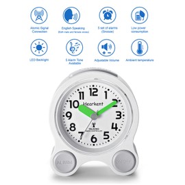 Hearkent Atomic Talking Clock 5 Sets of Separate Alarms English Speaking Pleasant Male Or Female Voice Switchable (Black)