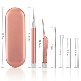 Vicloon Ear Wax Removal Kit, 15 Pcs Ear Pick Earwax Removal Tool Ear Cleaning Tool, Stainless Steel Ear Pick Ear Cleaning Tool Set, Reusable Ear Wax Removal Set for Children & Adults (Pink)