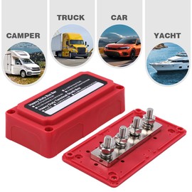 G-PLUS 300A Bus Bar Heavy Duty Module Design Power Distribution Block DC 48V with 4X M8(5/16") Terminal Studs Fit for Marine, Automotive, RV, Car, Truck (Red)