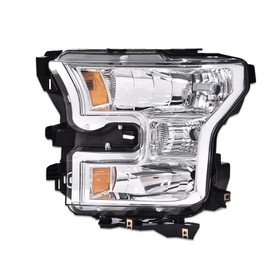 CNNELL Headlights Assembly Compatible with 2015 2016 2017 Ford F150 models only Headlamps Lamps Left(Clear lens Chrome Housing Amber Reflector)
