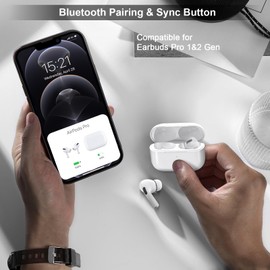 Compatible for AirPods Pro 1st & 2nd Generation Charging Case Replacement, Wireless Air Pod Pro 1 2 Charger Case with Bluetooth Pairing Sync Button (White)