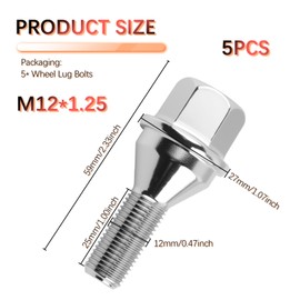 5PCS 12x1.25 Wheel Lug Bolts,OEM#6509933AA,6511051AA One-Piece Lug Studs,Upgrade 19mm Hex Wheel Bolt Car Accessories Compatible with Jeep Cherokee Chrysler 200 Dodge