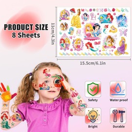 TUMAJI 8 Sheets Princess Temporary Tattoos, About 242 Pcs Waterproof Princess Tattoos for Theme Party Decorations Favors Tattoos Gifts for Adults Teens School Prizes