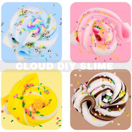 Cloud Slime Kit 5 Pack, with Peachybbies Rainbow Lemon Coffee Slime Charms, DIY Slime Supplies for Girls and Boys, Stress Relief Toy for Kids Education, Party Favor, Gift and Birthday