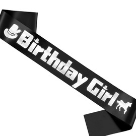 Black Cowgirl Birthday Sash with Silver Foil, Retro Rodeo Birthday Decorations, Cowgirl Theme Sash, Horse Theme Birthday Party