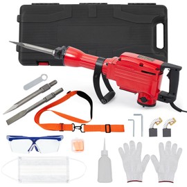 1700W Electric Jack Hammer Demolition Tool Kit, Heavy-Duty Concrete Breaker, Quick Chuck Assembly, 3-Piece Set, and Tool Case