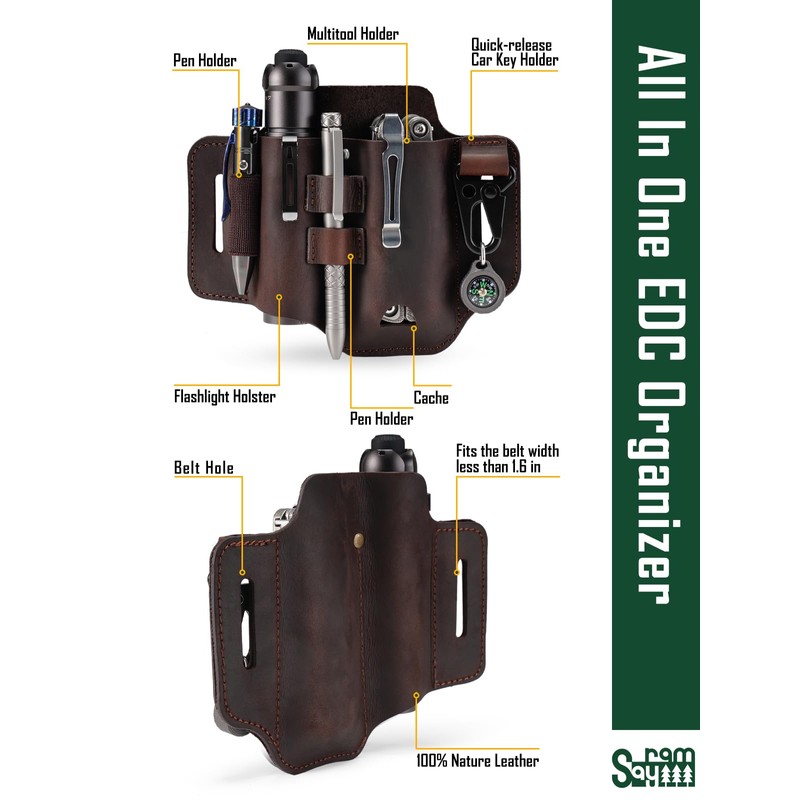 ST2 Leather Multitool Sheath, EDC Leather Belt Organizer, Belt EDC