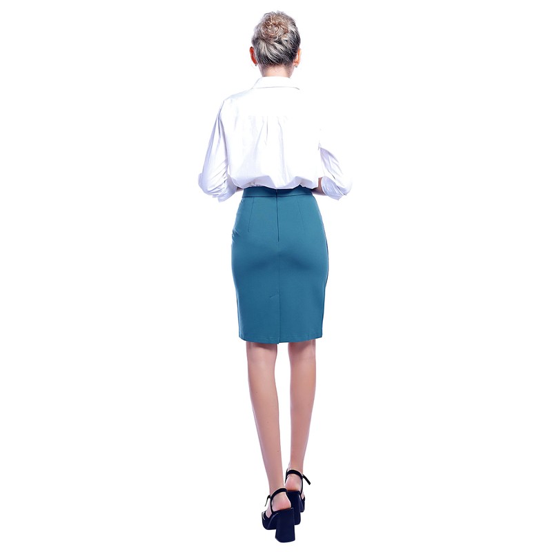 Marycrafts Falda lápiz para mujer de trabajo y oficina, Azul