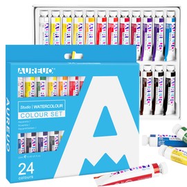 AUREUO Tubular Watercolor Paint Set 12ml x 24 Tubes Non-Toxic Pigments - Art Painting Creation, Landscape Photography Painting - Suitable for Painting Lovers, Beginners, Artists