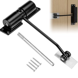 Door Closer, Quiet Automatic Door Closer for 30 kg Doors, Adjustable, Spring-Loaded Door Closer with Adjustment Rod, Mounting Plate and Screws, Easy to Install, for Home Office