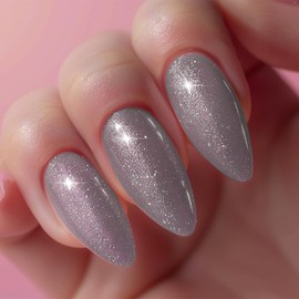 AHAMIOU Nail Polish Holographic Pink Shimmer Gel Nails Glitter Set Sparkly Shiny Reflective Nail Polish Kit Neutral Sheer Nude Gel Polish Diamond Gel for Home Salon DIY,Gray