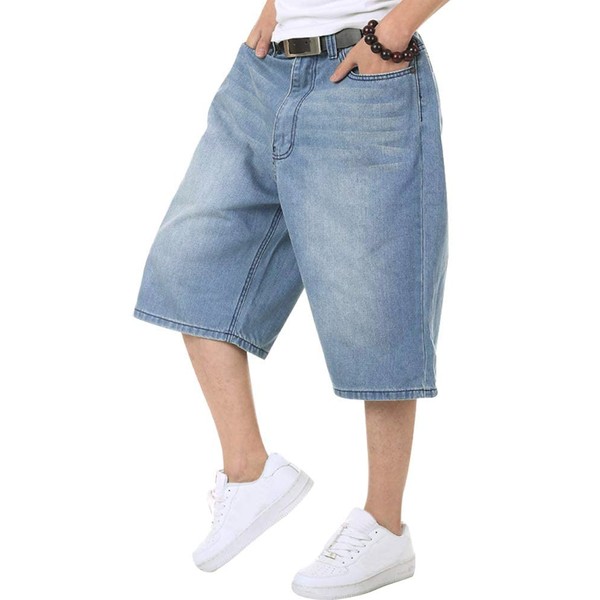 IDEALSANXUN - Pantalones cortos de mezclilla holgados para hombre, estilo casual, holgados, pantalones cortos de mezclilla, Azul/claro, 40