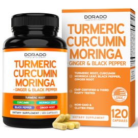 Turmeric Curcumin Supplement with Black Pepper, Ginger, Moringa (10:1 Equivalent 3000 mg Per Serving, Made with 95% Curcuminoids) Third Party Tested, Non-GMO, Gluten Free - USA Made - (120 Capsules)