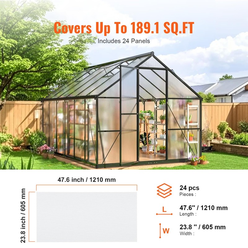 VEVOR 24 Pack Polycarbonate Greenhouse Panels, 2' X 4' X