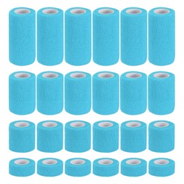 PATIKIL 1"/2"/3"/4" Self Adhesive Bandage Wrap, 24 Pcs 5 Yard Elastic Self Breathable Self Adherent Wrap Tape for Stretch Athletic Sports Wrist Ankle Outdoor Tape, Sky Blue