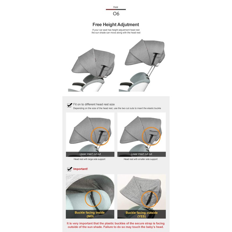 Manito Sun Shade Extender/Auxiliary Canopy for Car Seat (Charcoal Grey)