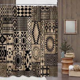 Lvetong Samoan Shower Curtain, Polynesian Tiki Hawaiian Shower Curtains for Bathroom Decor Tropical Mens Bath Curtain Set, Waterproof Fabric with Hooks (60''W x 72''L)