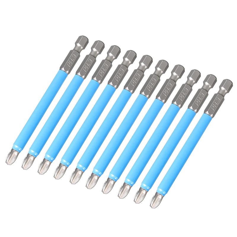 Bonsicoky 10Pcs PH3 x 90mm Magnetic Anti-Slip Drill Bits, Phillips