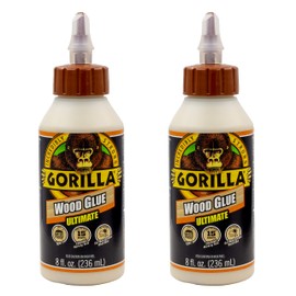 Gorilla Ultimate Waterproof Wood Glue, Natural Wood Color, 8 Ounce (Pack of 2) - Waterproof for Indoor or Outdoor Projects and Repairs