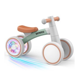 SEREED Colorful Lighting Baby Balance Bike, Toys for 1 Year Old Boys Girls, 12-24 Month Toddler Balance Bike with 4 Silence Wheels, First Birthday Gift (Green)
