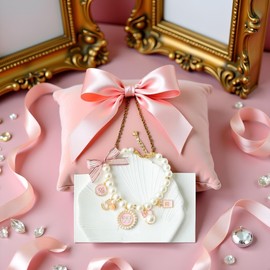 1Pc Pink Medium Dog Pearl Collars Pet Pearl Dog Princess Bow Necklace Cute Collar Puppy Accessories Cat Jewelry Neck Strap for Cat Collars, Harnesses and Leashes (M)