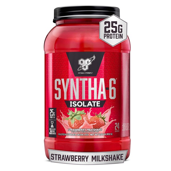 BSN SYNTHA-6 Isolate Protein Powder, Strawberry Protein Powder with Whey Protein Isolate, Milk Protein Isolate, Flavor: Strawberry Milkshake, 24 Servings (Packaging May Vary)
