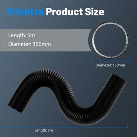 Yrichtra Exhaust Hose Diameter 150 mm, 5 m Flex Pipe, Heat Insulating, Noise Reducing, Tear-Resistant, Cuttable, No Chemical Odour, with Clips, Flex Hose for Dryers and Ventilation Hose, Black