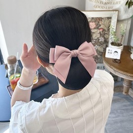 Professional Hair Bun Cover Net Snood Hairnet Bowknot Lace Barrette Hair Clip Hair Accessories For Womens Nurse Stewardess Clips and Barrettes (Pink)