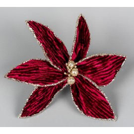 SHATCHI 16cm Deluxe Christmas Glitter Poinsettia Burgundy Gold Velvet Artificial Flower with Metal Clip Christmas Tree Decorations Wedding New Year Ornaments