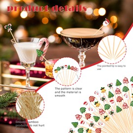 Christmas Cocktail Picks Toothpicks Fruit Dessert Sticks Food Sandwich Appetizer Charcuterie Skewers for Xmas Tree Snowman Bell Santa Claus Christmas Decorations Themed Party Supplies, 5", 100 Count
