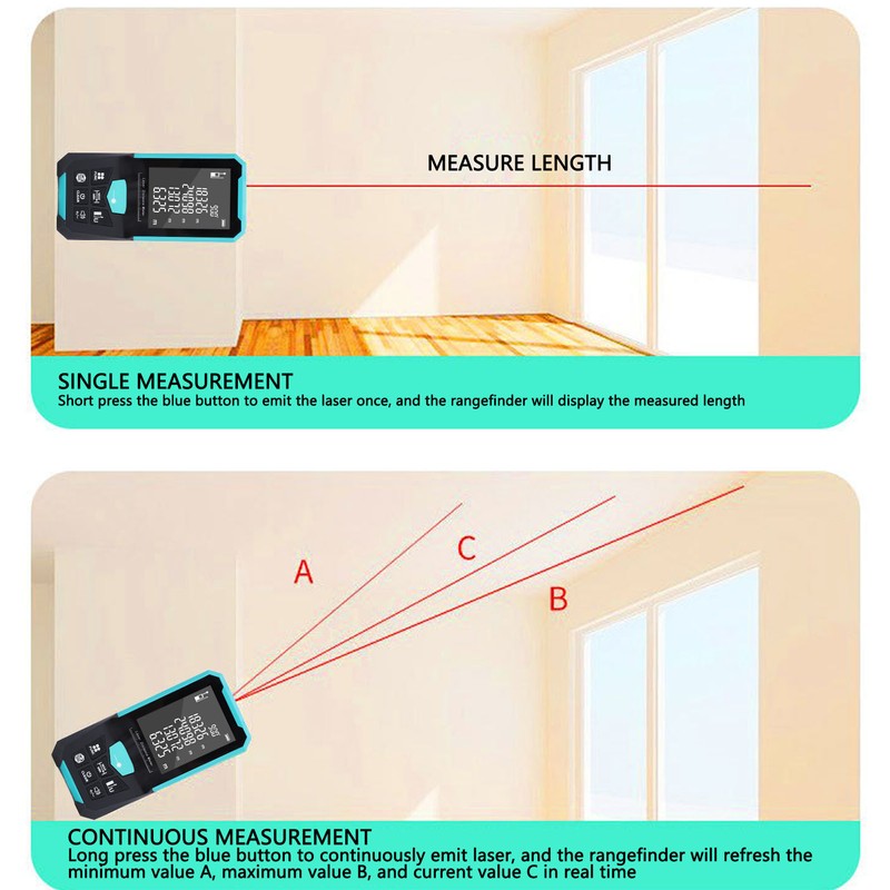Laser Measure 0.05‑100m 2.4 Inch LCD Backlit Screen IP54 Waterproof