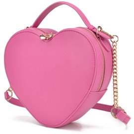 lola mae Heart Shape Satchel Crossbody Purse for women Zip Around Shoulder Bag (Hot pink-759)
