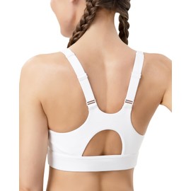 Luvrobes Racerback Sports Bras for Women High Support Adjustable Straps Molded Cup Workout Fitness Running Gym Bra (White,L)
