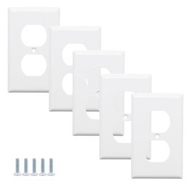 JAKOUE Duplex Receptacle Outlet Wall Plate, Lighted Switch Wall Plate for Decorator Receptacle, Unbreakable Thermoplastic, Gloss White (5 Pack)